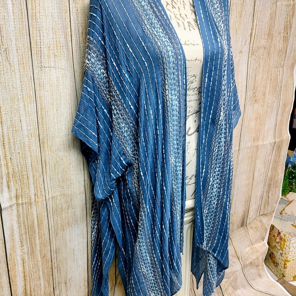 Sonoma Kimono Blue Striped Cardigan Slit Arms One Size - Picture 2 of 14
